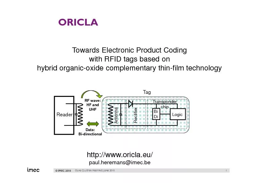 Towards Electronic Product Coding with RFID tags based on hybrid organ