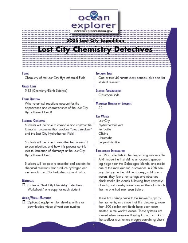 Chemistry o” the Lost City Hydrothermal Field