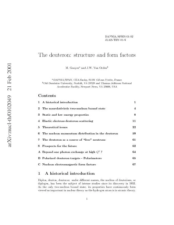 PDF-DAPNIA/SPHN-01-02JLAB-THY-01-6Thedeuteron:structureandformfactorsM.Gar