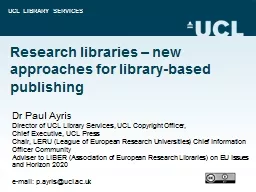 Research libraries – new approaches for library-based pub