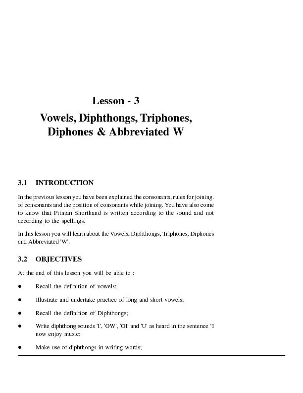Lesson - 3Vowels, Diphthongs, Triphones,Diphones & Abbreviated W3.1INT