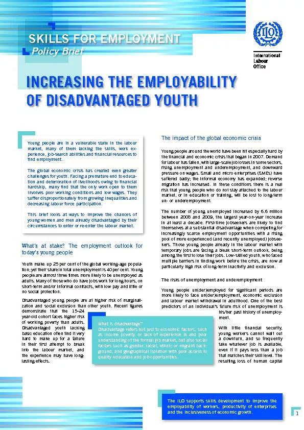 INCREASING THE EMPLOYABILITY OF DISADVANTAGED YOUTHWhat’s at stak