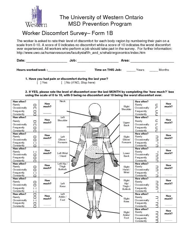 The worker is asked to rate their level of discomfort for each body re