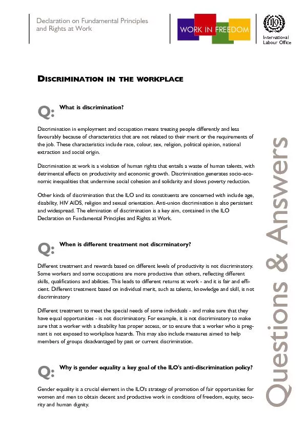 DQ: What is discrimination? Discrimination in employment and occupatio