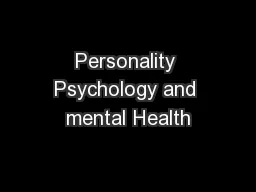 Personality Psychology and mental Health