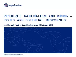 Resource nationalism and mining – issues and potential re