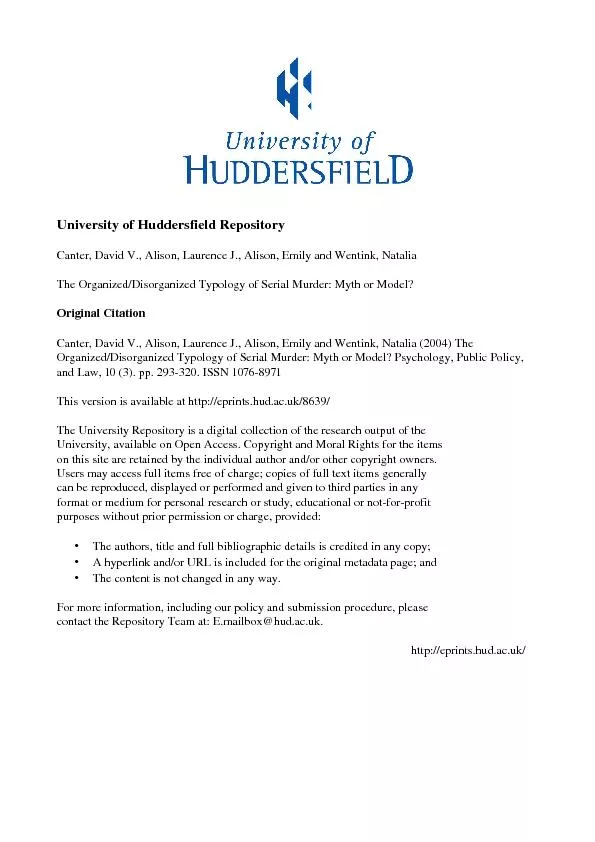 University of Huddersfield RepositoryCanter, David V., Alison, Laurenc