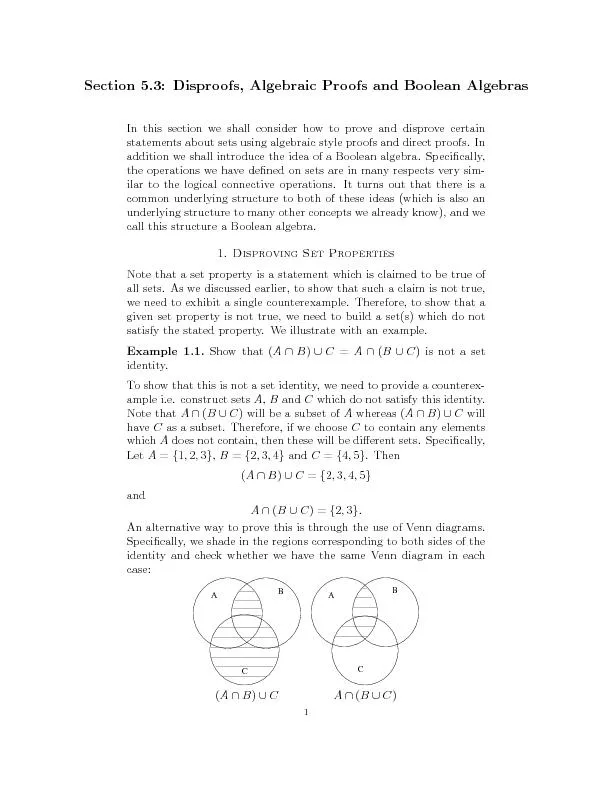 Section5.3:Disproofs,AlgebraicProofsandBooleanAlgebrasInthissectionwes
