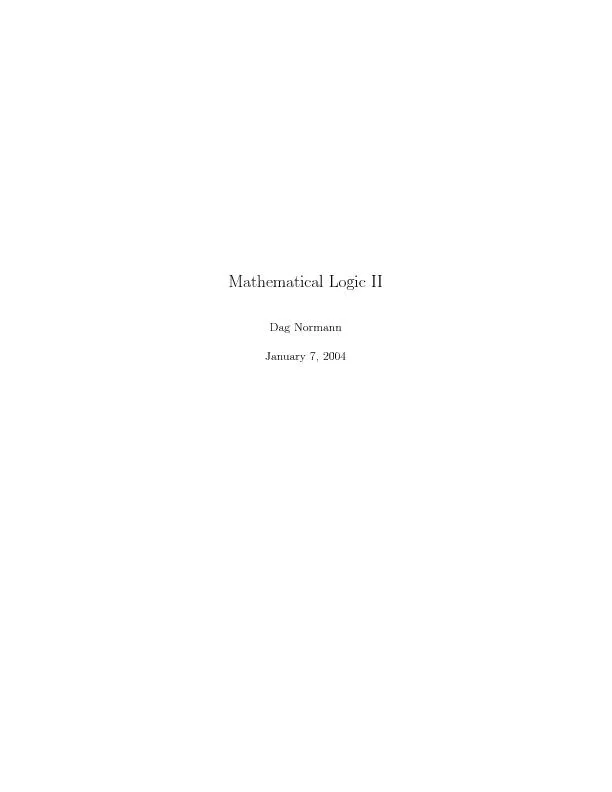 MathematicalLogicIIDagNormannJanuary7,2004