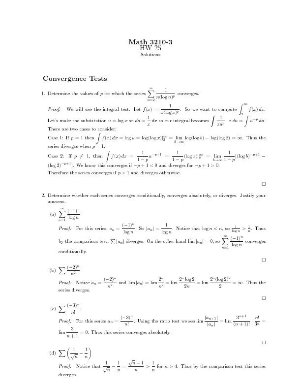 Math3210-3HW25SolutionsConvergenceTests1.Determinethevaluesofpforwhich