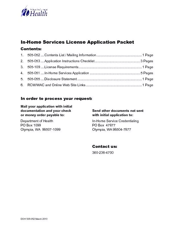 In-Home Services License Application PacketIn-Home Services Applicatio