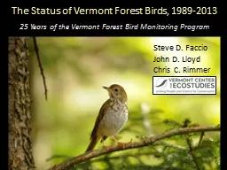 The Status of Vermont Forest Birds, 1989-2013