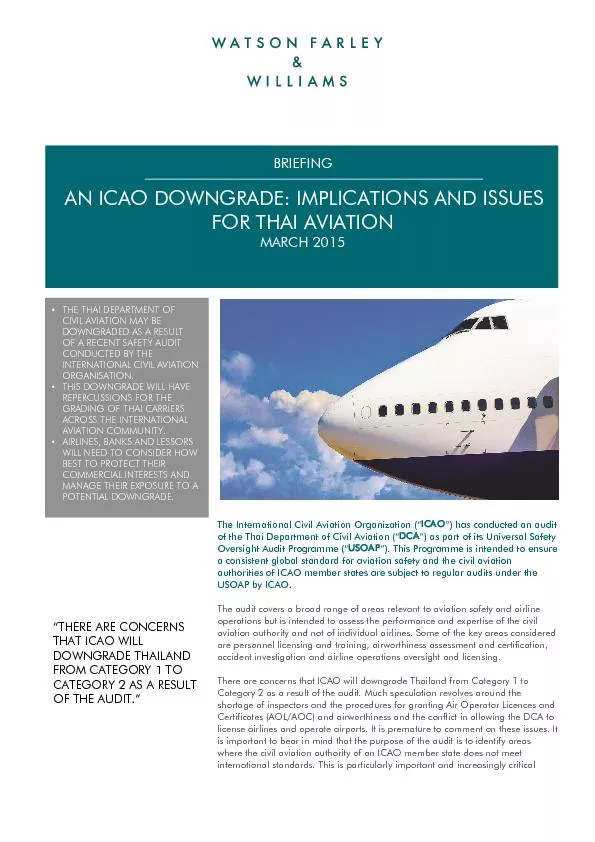 AN ICAO DOWNGRADE: IMPLICATIONS AND ISSUES FOR THAI AVIATIONcivil avia