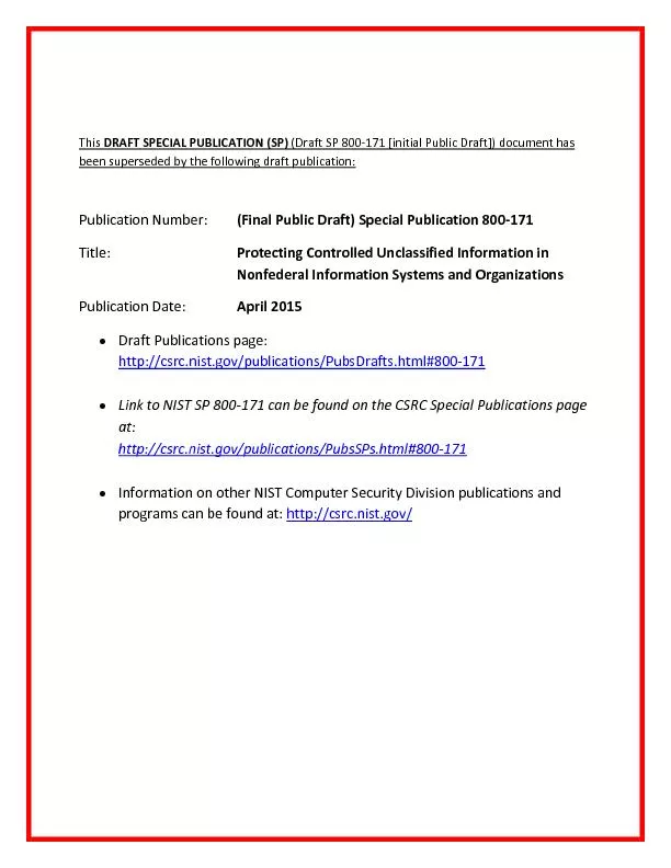 is DRAFT SPECIAL PUBLICATION (SP)(Draft SP 800171 [initial Public Draf