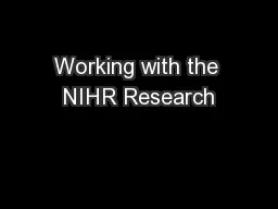 Working with the NIHR Research