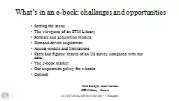 What’s in an e-book: challenges and opportunities