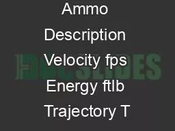 Ammo Description Velocity fps Energy ftlb Trajectory T