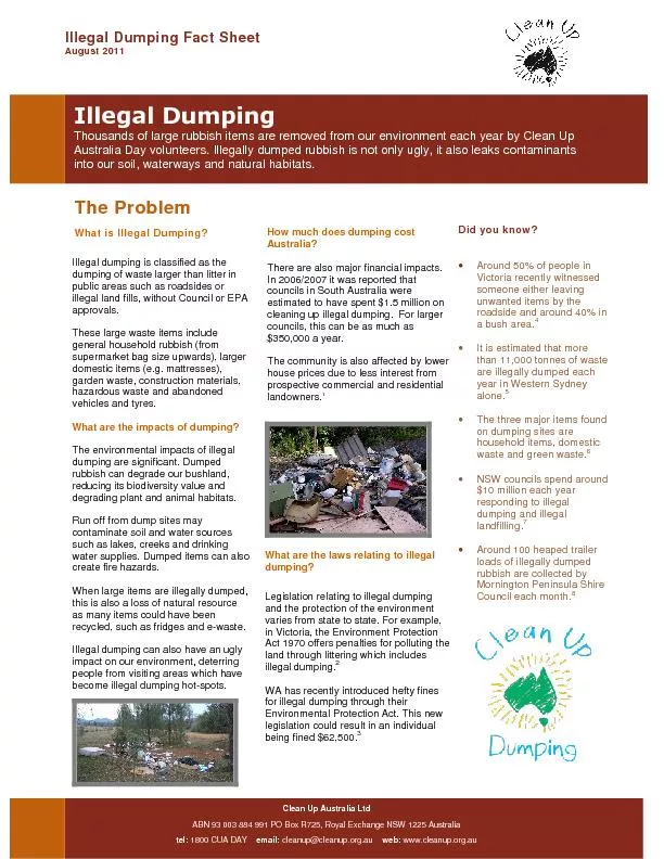 Illegal Dumping Fact Sheet August 2011
