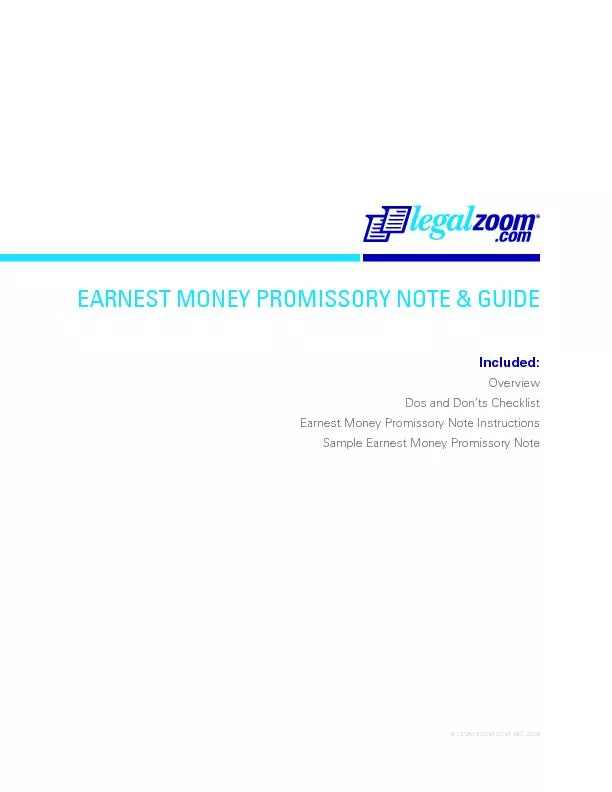 EARNEST MONEY PROMISSORY NOTE & GUIDE