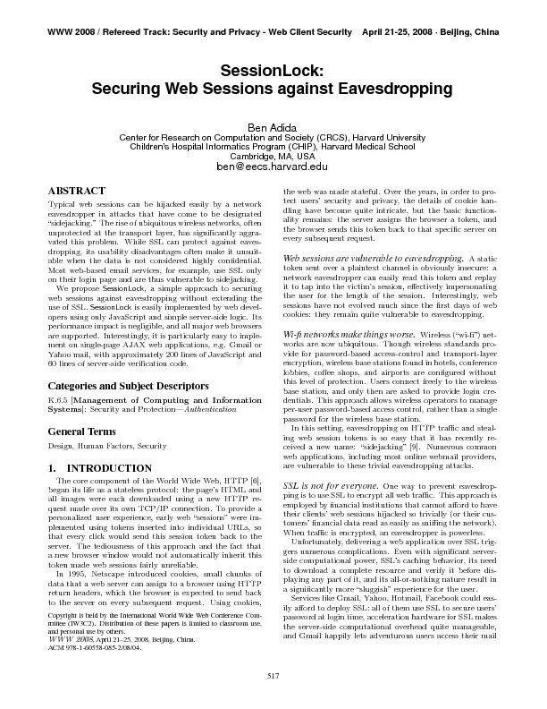 SessionLock:SecuringWebSessionsagainstEavesdroppingBenAdidaCenterforRe