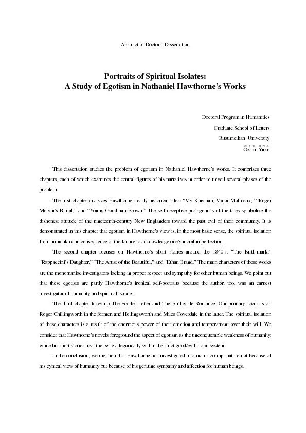 Abstract of Doctoral Dissertation Portraits of Spiritual Isolates:  A