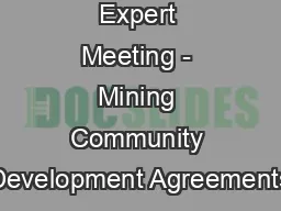 Expert Meeting - Mining Community Development Agreements