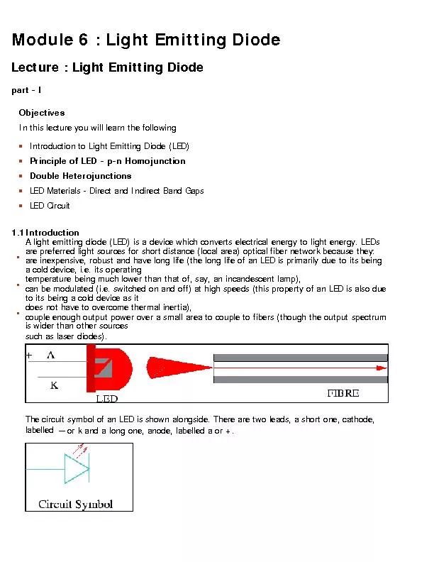 Module 6 : Light Emitting DiodeLecture : Light Emitting Diodepart - I