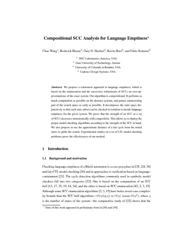 CompositionalSCCAnalysisforLanguageEmptiness?ChaoWang1,RoderickBloem2,