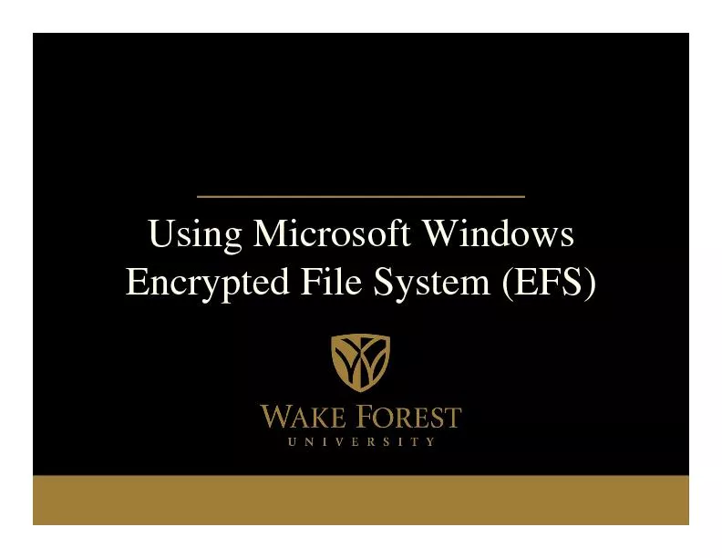 Using Microsoft WindowsEncrypted File System (EFS)