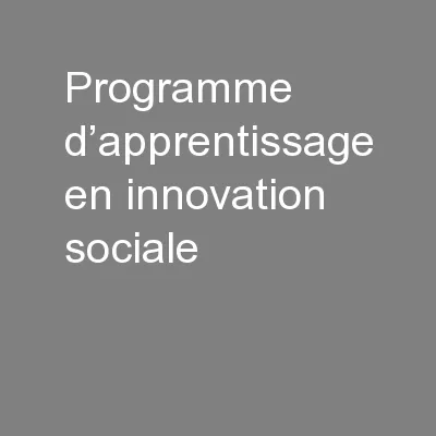 Programme d’apprentissage en innovation sociale