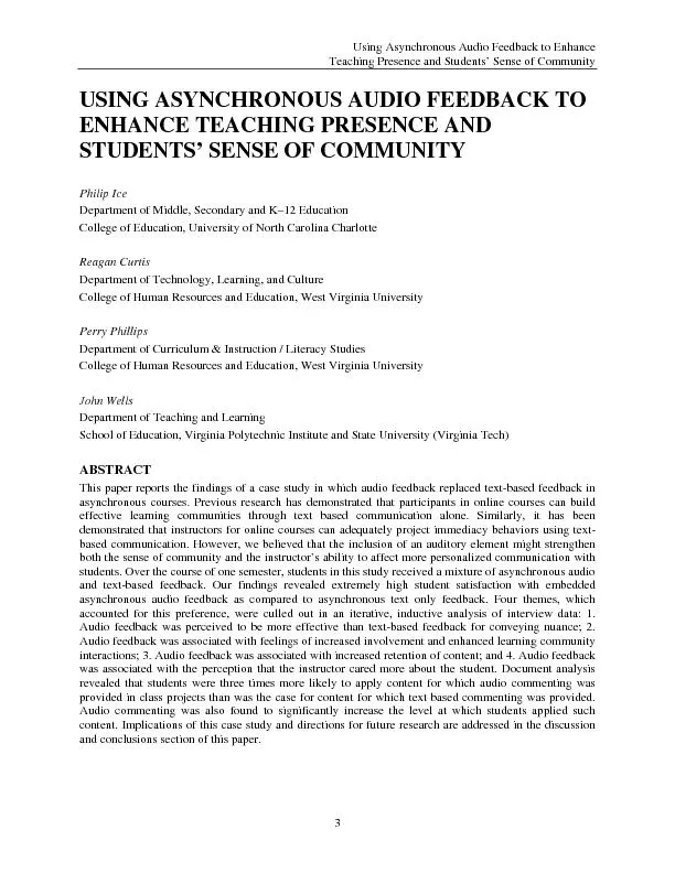 Using Asynchronous Audio Feedback to Enhance  Teaching Presence and St