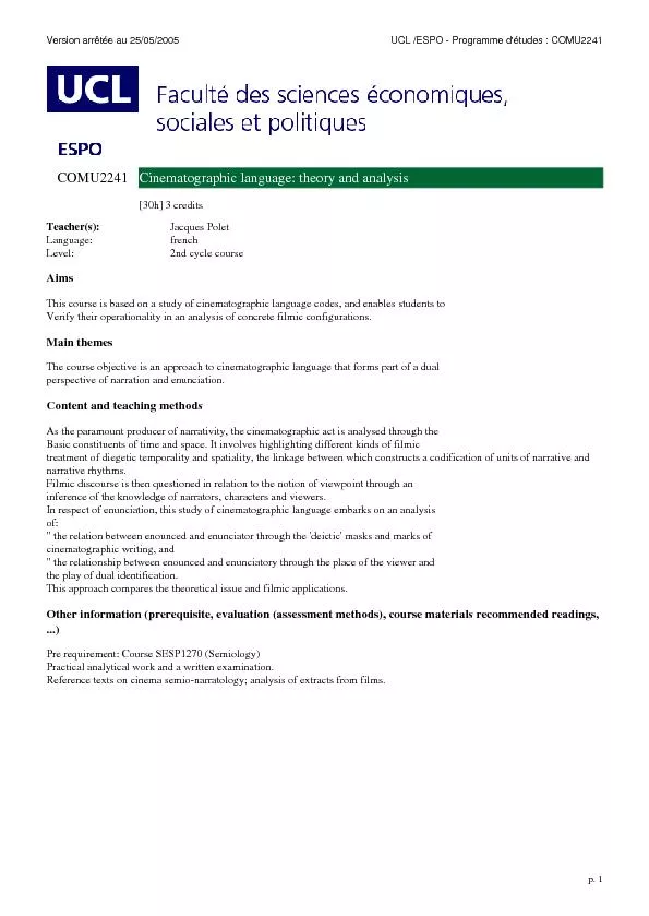 PDF-Cinematographiclanguage:theoryandanalysis[30h]3creditsTeacher(s):Jacqu