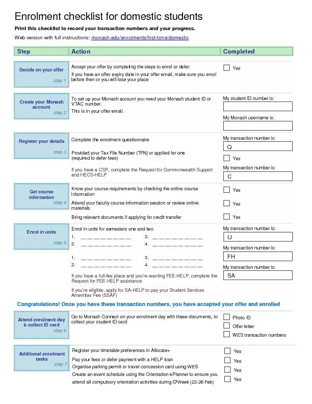Enrolment checklist for domestic students