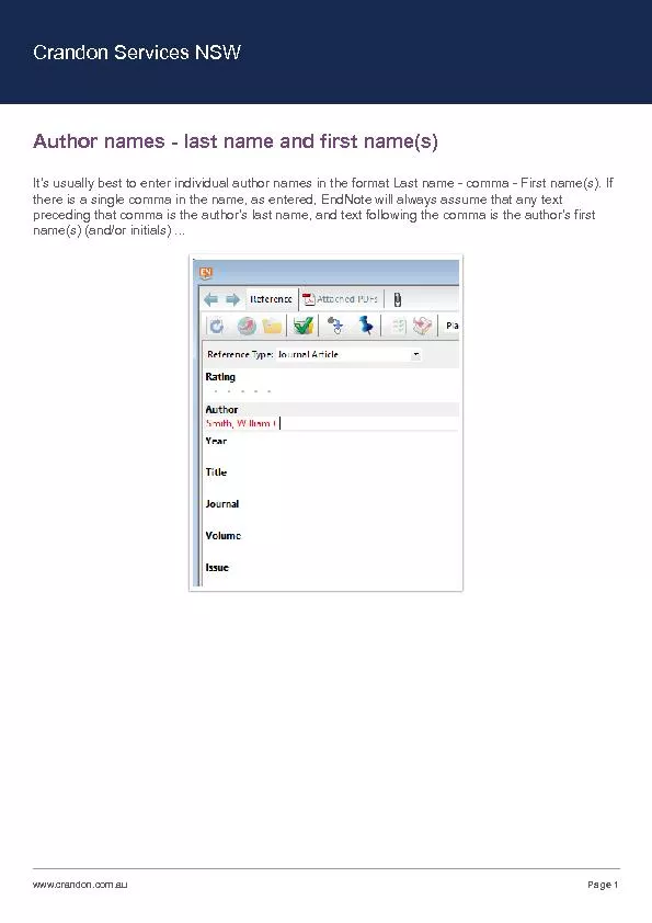 Author names - last name and first name(s)