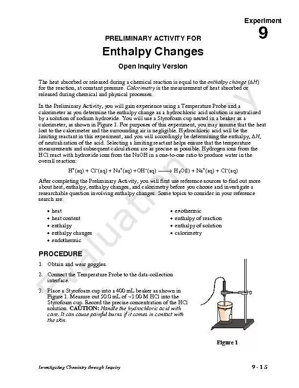 ExperimentInvestigating Chemistry through InquiryPRELIMINARY ACTIVITY