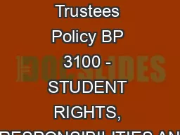 Board of Trustees Policy BP 3100 - STUDENT RIGHTS, RESPONSIBILITIES AN