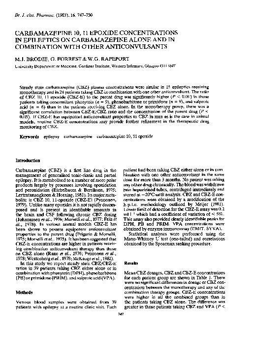 Br.J.clin.Pharmac.(1983),16,747-750CARBAMAZEPINE10,11EPOXIDECONCENTRAT