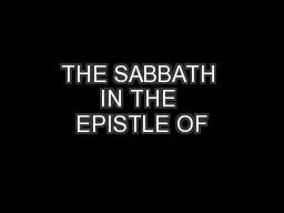 THE SABBATH IN THE EPISTLE OF
