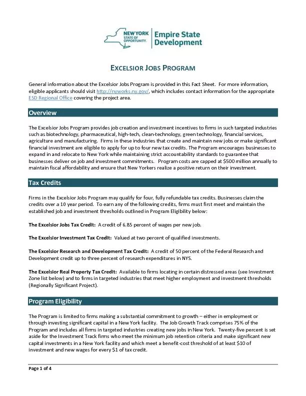 General information about the Excelsior Jobs Program is provided in th