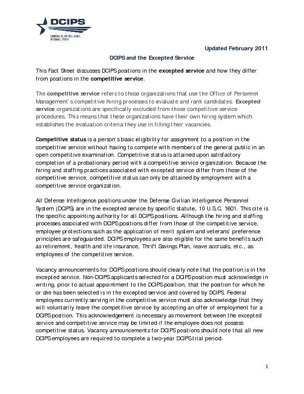 Updated February 2011  DCIPS and the Excepted Service  This Fact Sheet