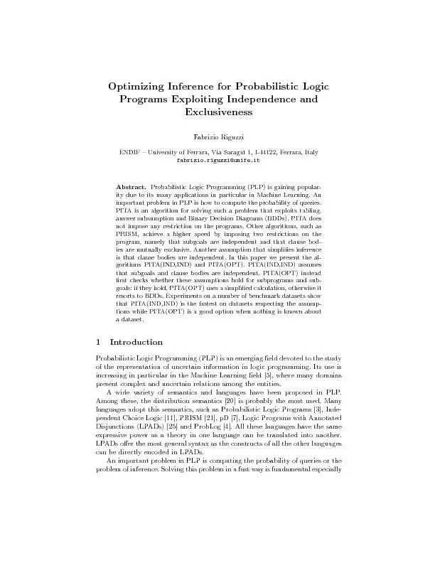 OptimizingInferenceforProbabilisticLogicProgramsExploitingIndependence