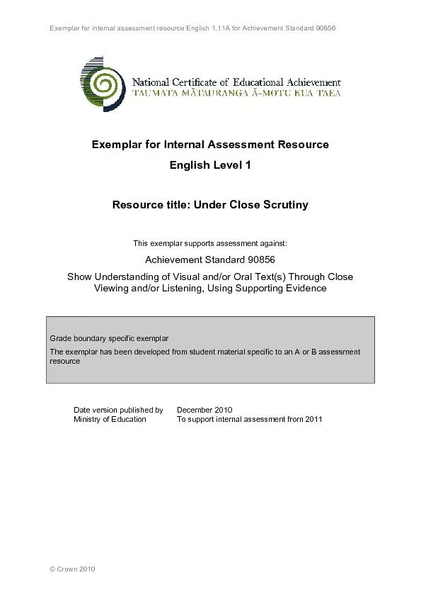 Exemplar for internal assessment resource English 1.11A for Achievemen