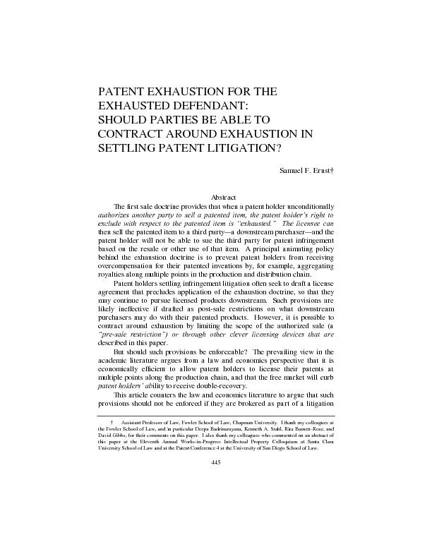 PATENT EXHAUSTION FO