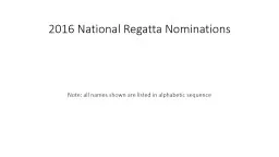 2016 National Regatta Nominations