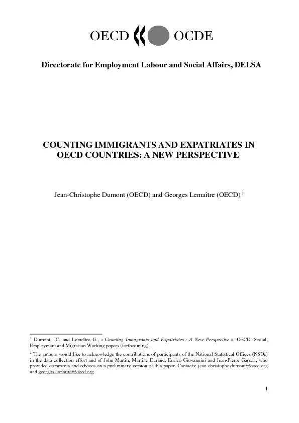 COUNTING IMMIGRANTS AND EXPATRIATES IN OECD COUNTRIES: A NEW PERSPECTI