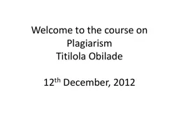Welcome to the course on Plagiarism