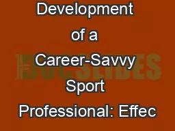 The Development of a Career-Savvy Sport Professional: Effec