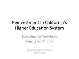 Reinvestment In California’s Higher Education System