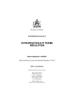 (Consolidated up to 182/2015) ALBERTA REGULATION 188/2001 Expropriatio