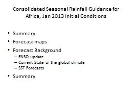 Consolidated Seasonal Rainfall Guidance for